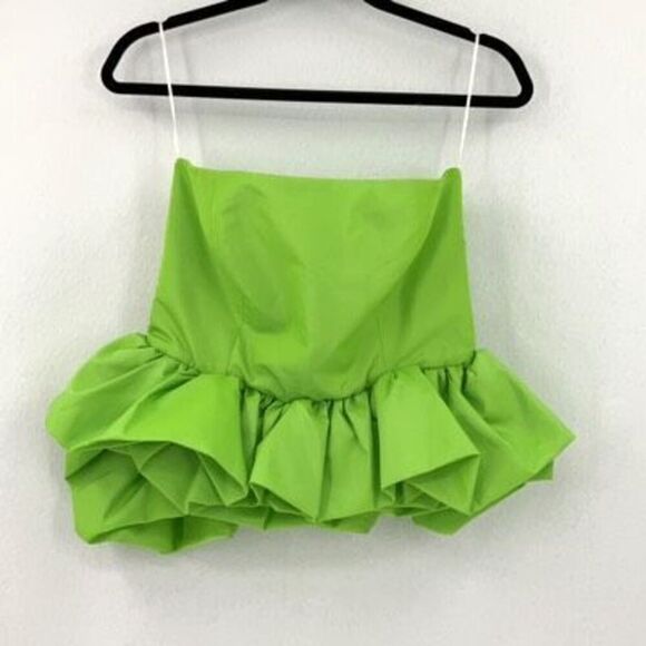 NWT Zara Neon Green Limited Edition Strapless Voluminous Peplum Top Medium - Picture 2 of 12